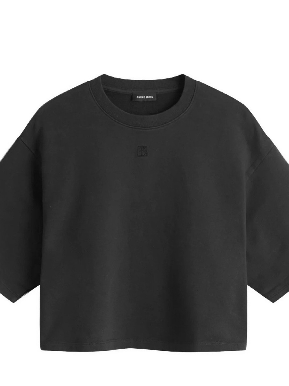 Anine Bing Faded Black Minimal Logo Crewneck Sweatshirt
